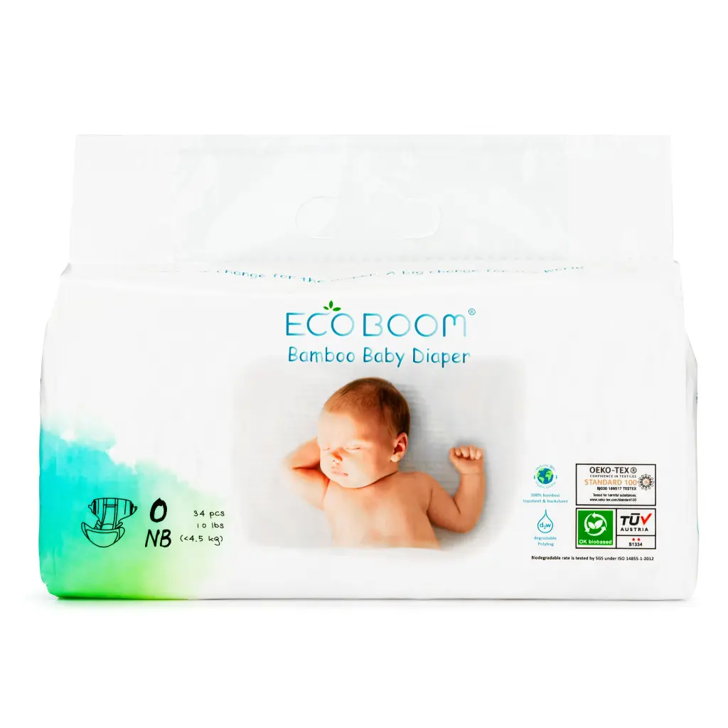 ECO BOOM PURE Biodegradable Baby Diaper (5 Sizes: NB,S,M,L,XL)