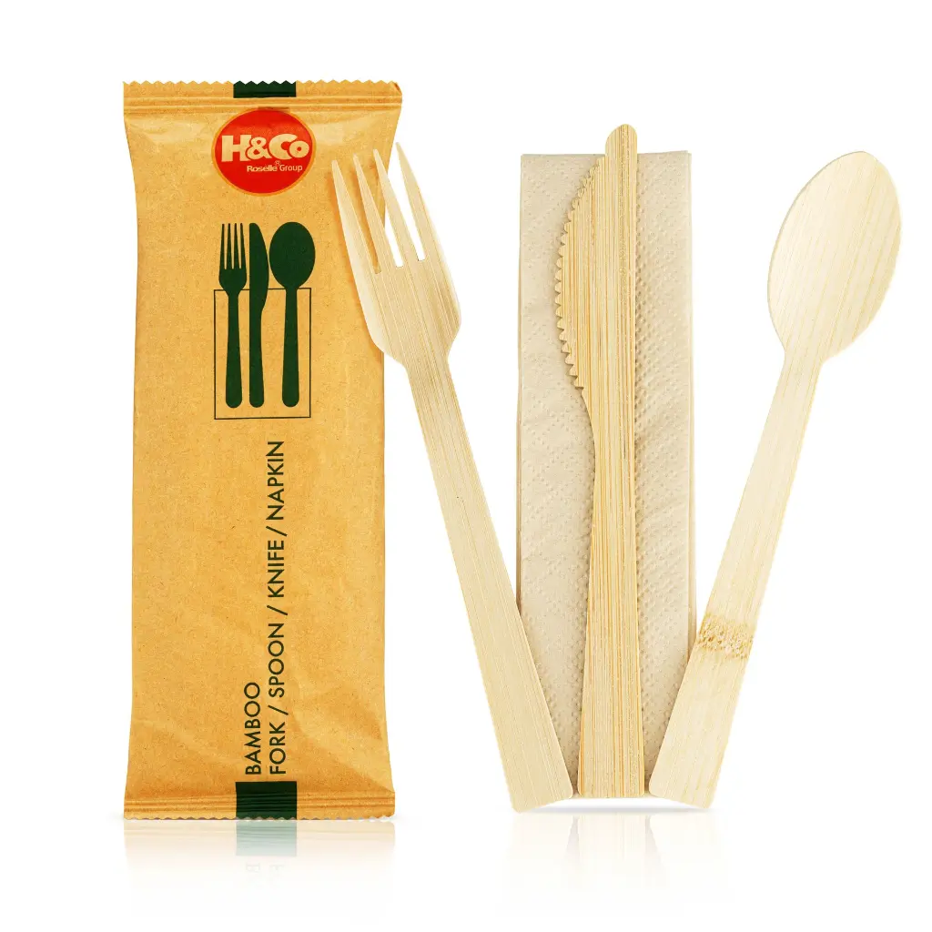 Bamboo Cutlery & Napkin (17CM) - (100 Per Pack - Multi Size Options)