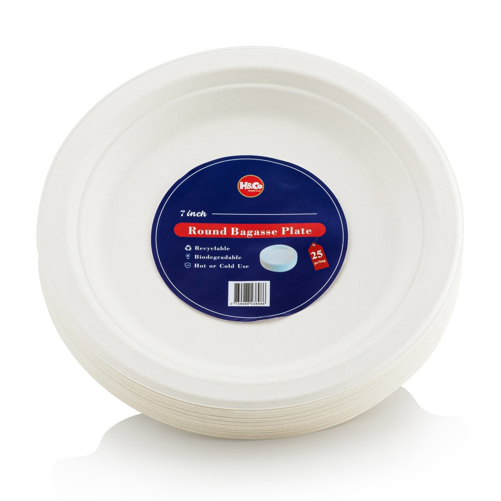 Round Bagasse Plate 7inch  -  (25 Per Pack - Mutli Size Options)