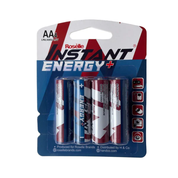 AA Batteries - LR6 AM3 1.5V Roselle Instant Energy + - Long EXPIRY (Pack of 4 - Bulk Options Available)