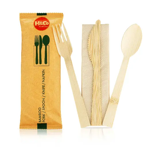 Bamboo Cutlery & Napkin (17CM) - (100 Per Pack - Multi Size Options)