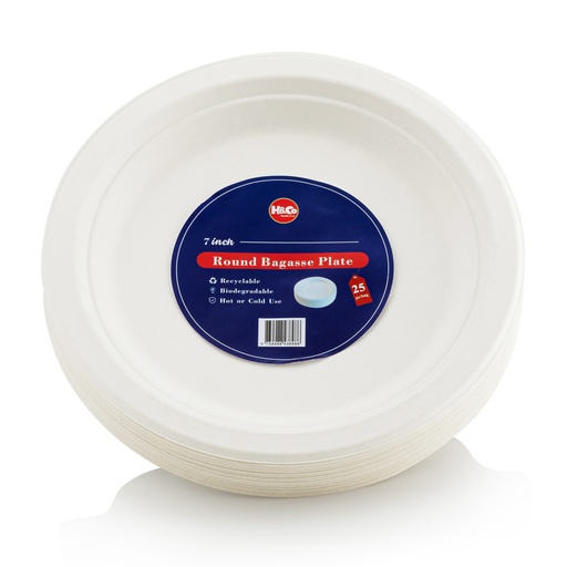 Round Bagasse Plate 7inch  -  (25 Per Pack - Mutli Size Options)