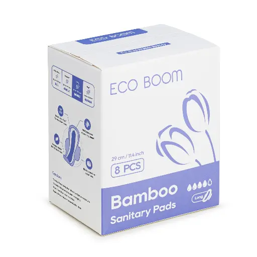 ECO BOOM Bamboo Sanitary Pads - Long (290mm, 8 Pads Per Pack)