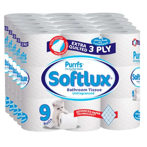 45 Softlux Purffs Unscented 3 Ply Soft Quality Bathroom Toilet Rolls (9 Rolls x 5) 